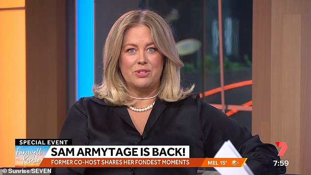 تخطى Sam Armytage ، المضيف السابق لـ Kochie في Sunrise ، الغداء ، على الرغم من وجوده في الاستوديو في ذلك الصباح لتصوير حلقة وداع Kochie