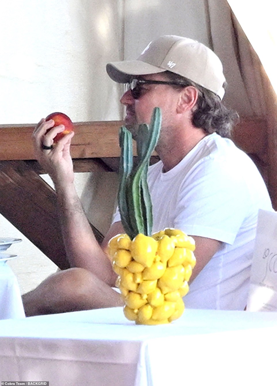 تناول ليوناردو وجبة خفيفة من الخوخ اللذيذ بينما كانت فيتوريا تسكب قائمة الطعام