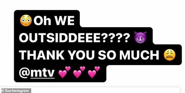 كتبت SZA - التي تحظى بـ 68.1 مليون مستمع شهريًا على Spotify - عبر Instastory يوم الثلاثاء: 