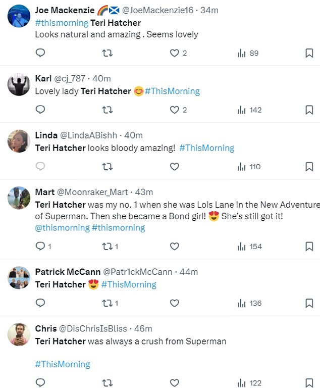 انشغل المعجبون بوجه تيري الناعم ولجأوا إلى موقع X، المعروف سابقًا باسم Twitter، ليقولوا إن تيري لم تتقدم في العمر إلا يومًا واحدًا منذ ظهورها في مسلسل Desperate Housewives قبل عشرين عامًا.