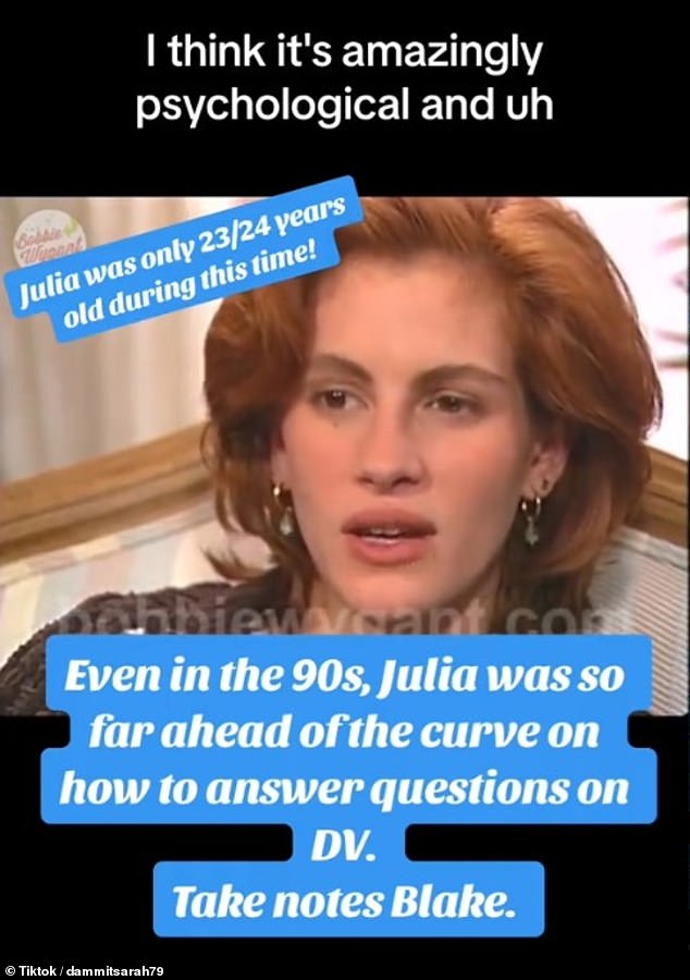 وبينما تفكر في الإجابة، ترد روبرتس، التي تلعب دور امرأة تُجبر على تزييف وفاتها من أجل الفرار من زوجها العنيف في فيلم الإثارة النفسية، بأن الأمر لا يتعلق بها 