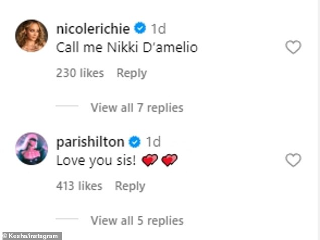 أشارت نيكول إلى شخصيتها البديلة في موسيقى الراب عندما علقت على فيديو كيشا على إنستغرام، 