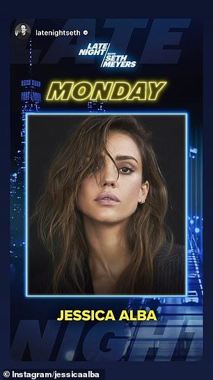 قامت جيسيكا بالترويج لمكانها في برنامج Late Night مع سيث مايرز في منشورات على Instagram