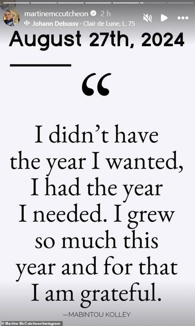 وفي يوم الثلاثاء، شاركت أيضًا اقتباسًا مؤثرًا بعنوان 