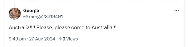 لكن بعد وقت قصير من إعلان الفرقة عن ذلك، توافد المعجبون على X للتوسل إلى الثنائي لإضافة أستراليا إلى جولتهما