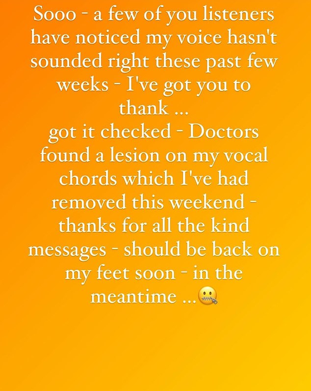 في الأول من سبتمبر، نشر هذا المنشور شاكراً المستمعين على اكتشافهم لشيء خاطئ في صوته، والذي قام بفحصه بسرعة.