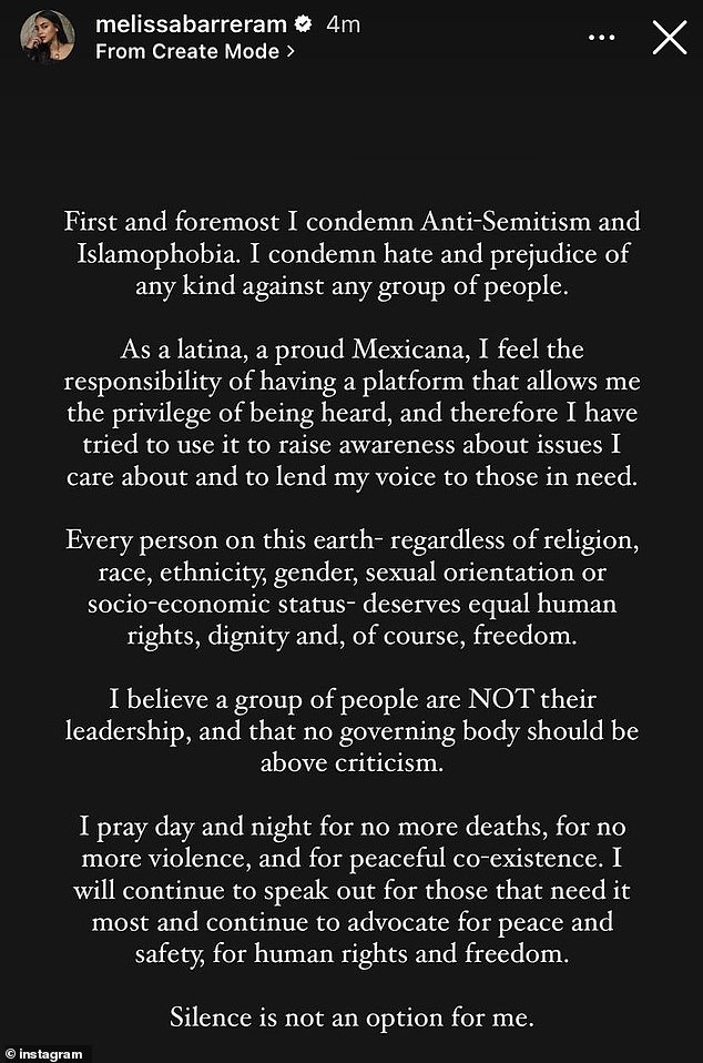 ونشرت باريرا في وقت لاحق منشورًا آخر قالت فيه إنها 