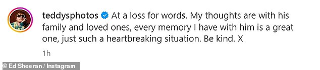 انتقل المغني إد، 33 عامًا، إلى إنستغرام يوم الجمعة، والذي شارك في كتابة أغنية ليام المنفردة الأولى Strip That Down، وكتب رسالة لطيفة لصديقه، معترفًا فيها بأنه كان في 