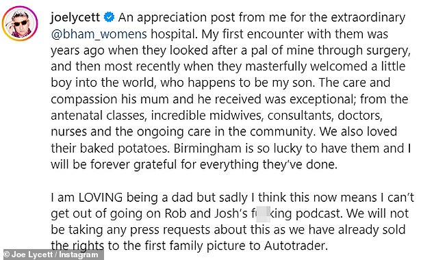 يوم الجمعة، كشف جو أنه أصبح أبًا للمرة الأولى عندما شارك صورة جميلة لنفسه وهو يحتضن ابنه حديث الولادة على إنستغرام.