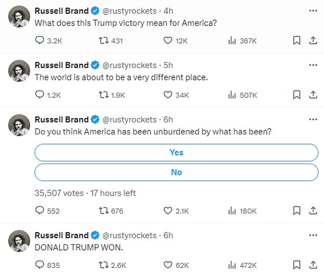 وقال الممثل والكوميدي راسل براند: 