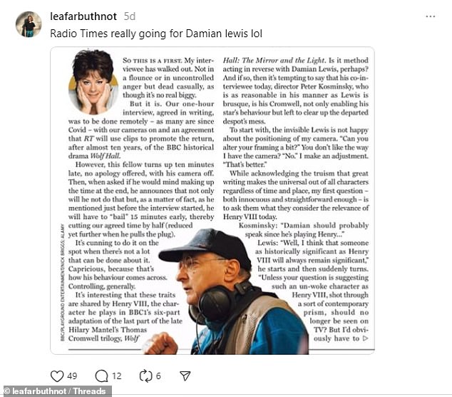 لم تتأثر جيني بسلوك الممثل المفاجئ، ووبخته في كتابتها للدردشة، ووصفته بأنه 