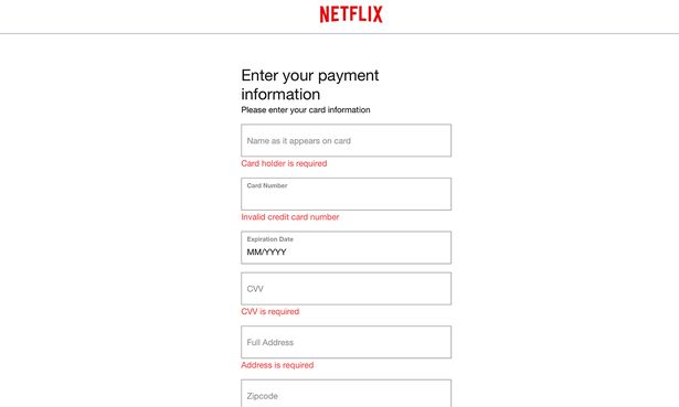 صفحة حساب Netflix المزيفة