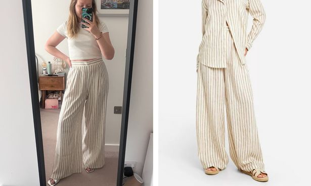 غريس سمك السلمون يرتدي بنطلون الكتان boohoo 