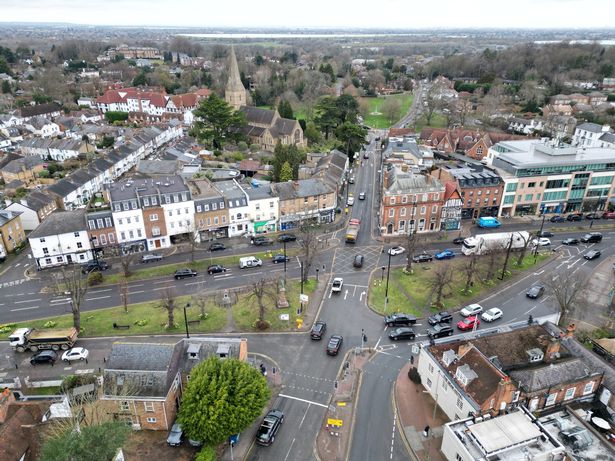 Esher Town Center Surrey UK Drone Aerial View
