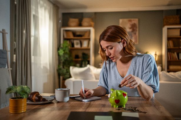 امرأة شابة تدير بعناية مالية منزلها