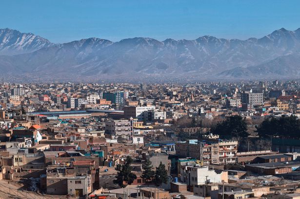 المنظر العالي للزاوية للمنسق ضد سكاي ، كابول ، أفغانستان