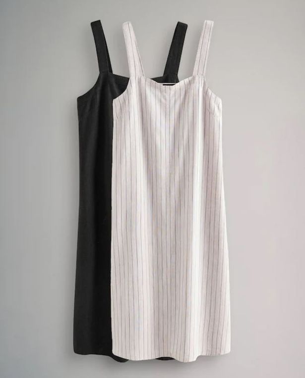 مجموعة أسود/ecru Stripe 2 Pack Midi Dress مع الكتان