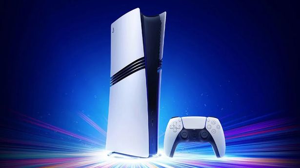 وضع PS5 Pro على خلفية الشرر الأزرق والوردي. 