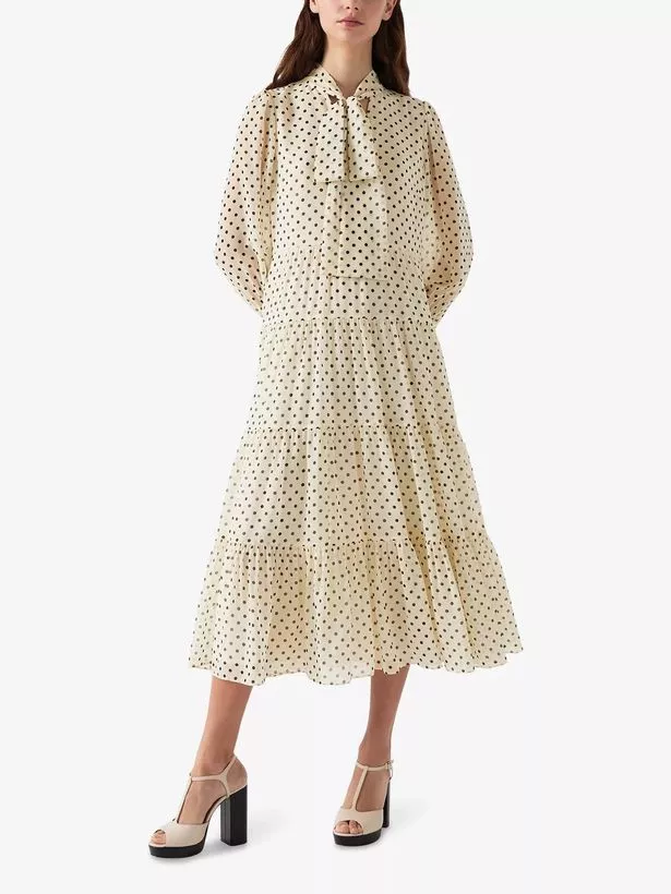 LK Bennett Polly TIE-NECK POLKA-DOT LOGER MIDI DUSL 
