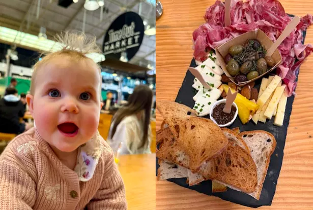 Time Out Market Lisboa: Baby Poppy يستمتع بوجبة الغداء ، وطبقات charcuterie اللذيذة المعروضة