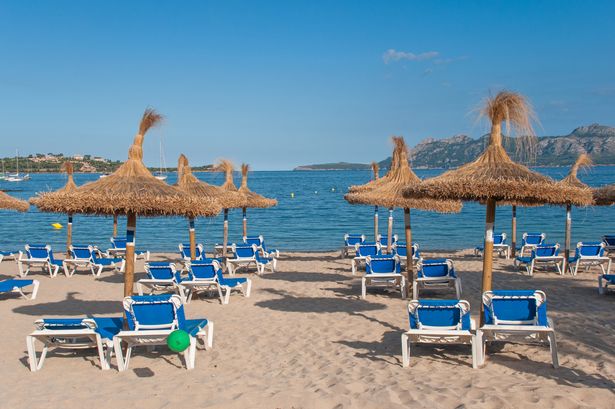Pollensa Beach with Sinbeds & Raffia Parasols 