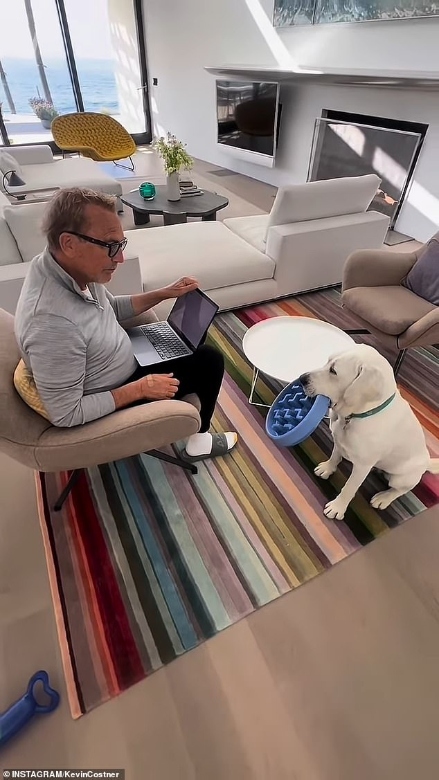 يبدو أيضًا أن Costner لديها بعض الأعمال الفنية ذات الطابع المحيطي معلقة فوق الموقد ، والتي تقع على يمين جهاز التلفزيون فقط