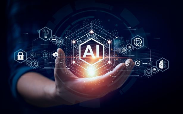 رجل أعمال يلامس الدماغ في الذكاء الاصطناعي (AI) 