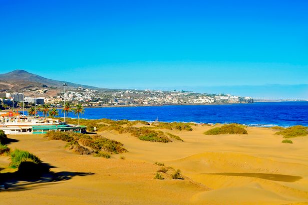 إطلالة على Playa del Ingles في Maspalomas ، Gran Canaria ، جزر الكناري ، إسبانيا