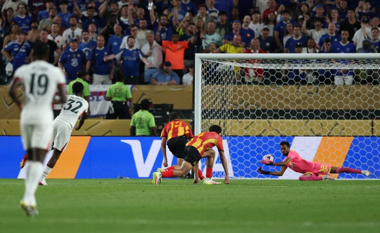 كأس العالم FIFA - المجموعة D - Esperance de Tunis v Chelsea - Lincoln Financial Field ، فيلادلفيا ، بنسلفانيا ، الولايات المتحدة - 24 يونيو ، 2025 ، يسجل تيريك جورج من تشيلسي هدفهم الثالث