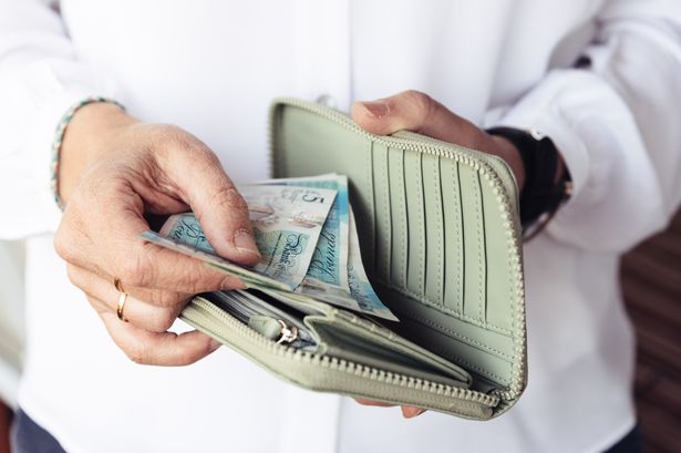 عن قرب من يد امرأة تخرج جنيه من محفظتها
