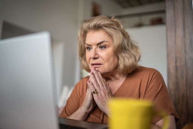كبار امرأة تستخدم الكمبيوتر المحمول في المنزل