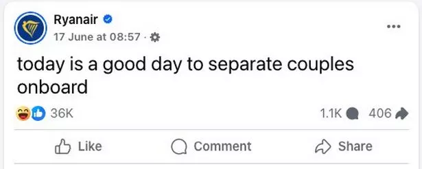 Ryanair Facebook Post