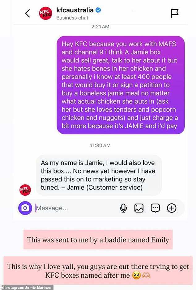 وكتبت المروحة ، التي حددها جيمي في منشور على Instagram باسم Emily: