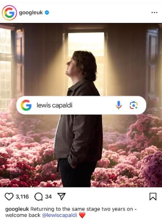 نشرت Google أيضًا صورة للمطرب الاسكتلندي إلى Instagram الرسمي ، بنفس التعليق