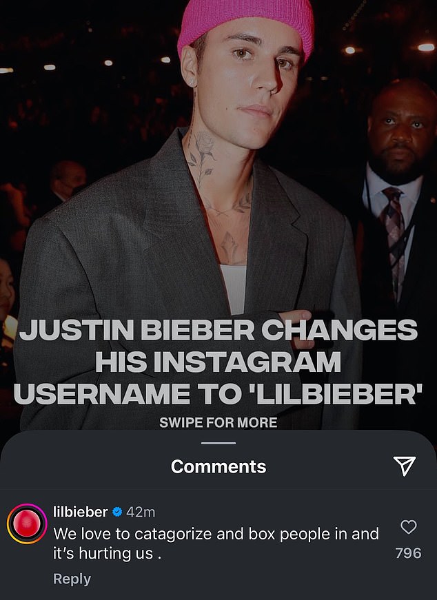 قام زوج هيلي بيبر ، 28 عامًا ، بتغيير مقبض Instagram من اسمه المحدد إلى Lilbieber