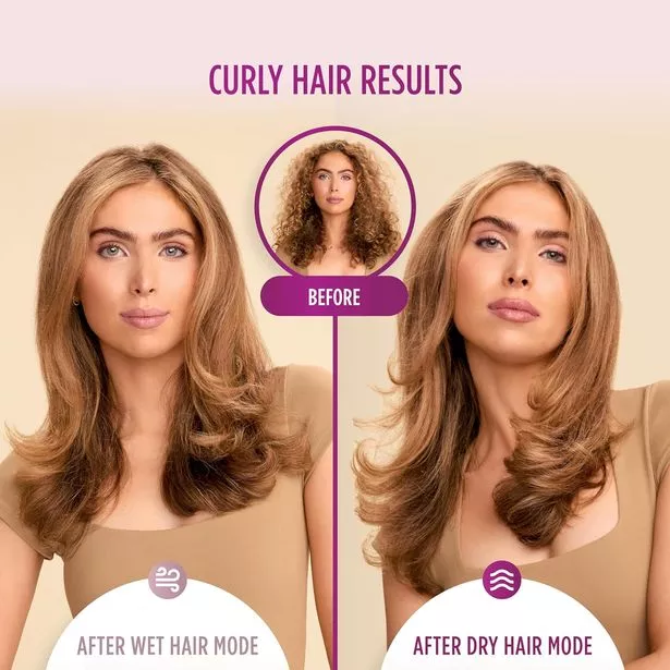 قبل وبعد استخدام وضع الشعر الرطب في Shark Smoothstyle ووضع الشعر الجاف