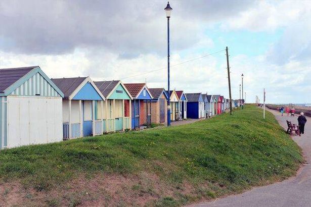 Promenade Beach Huts ، Sutton on Sea ، Lincolnshire ، المملكة المتحدة.