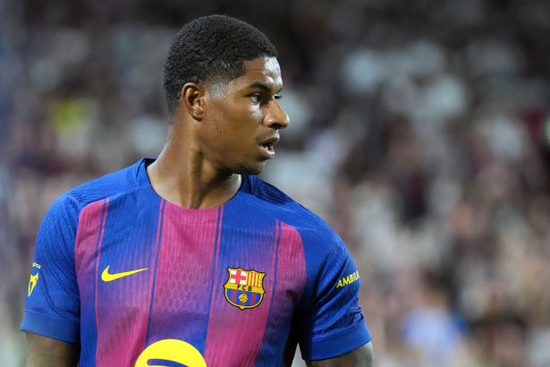 ماركوس راشفورد #14 من برشلونة ينظر خلال فترة ما قبل الموسم بين فيسيل كوبي و FC Barcelona في استاد نوفير كوبي في 27 يوليو 2025 في كوبي ، هيوغو ، اليابان.