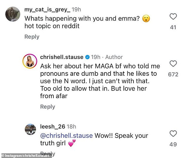 في مايو ، قام كريشيل بتهمة بليك أثناء الرد على تعليق على Instagram بعد أن لاحظ المشجعون أن الأصدقاء الذين لم ينفصلوا عنهم لم ينشروا الصور معًا عبر الإنترنت