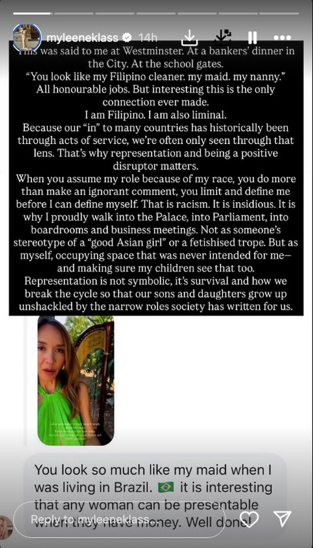 مشاركة Myleene Klass حول التعليقات التي تلقيتها على تراثها الفلبيني.