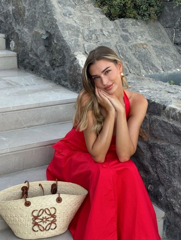 Zara McDermott Red Dress Loewe Bage Bage