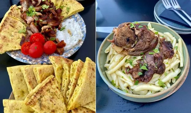 الطعام اليوناني ، الجيروس ، تزاتزيكي ، معكرونة لامب