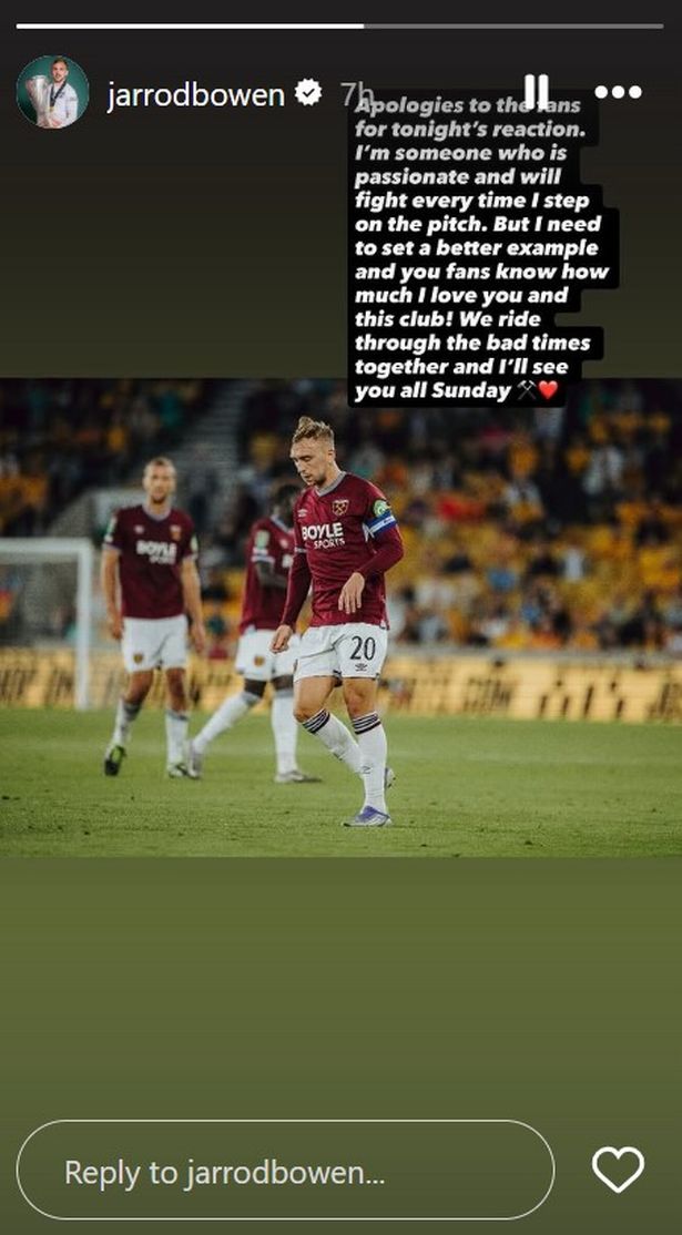 قصة Jarrod Bowen's Instagram بعد الذئاب ضد وست هام