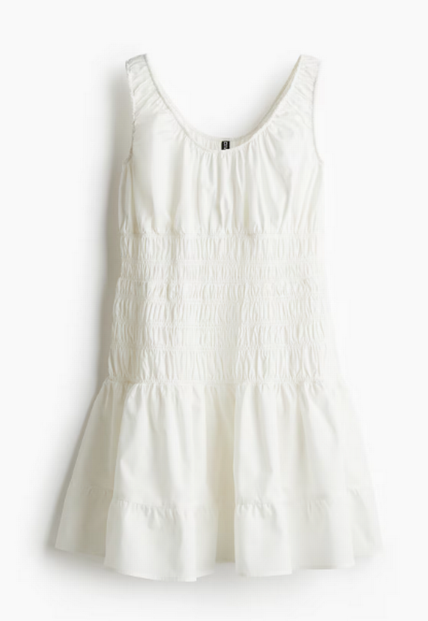 H & M White Smocked Mini Dress