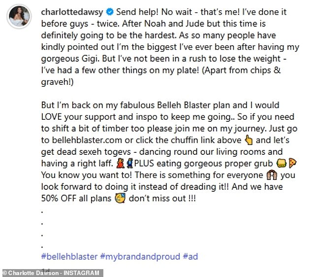 مع الانتقال إلى Instagram يوم الأحد ، روجت شارلوت خطتها في Belleh Blaster مع منشور مقارنة للوزن
