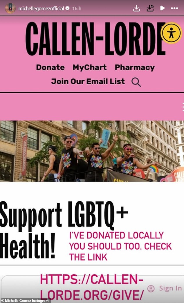 في الشريحة التالية ، شاركت ميشيل لقطة شاشة للتبرع التي قدمتها إلى Callen-Lorde ، وهي منظمة صحية LGBTQ في نيويورك