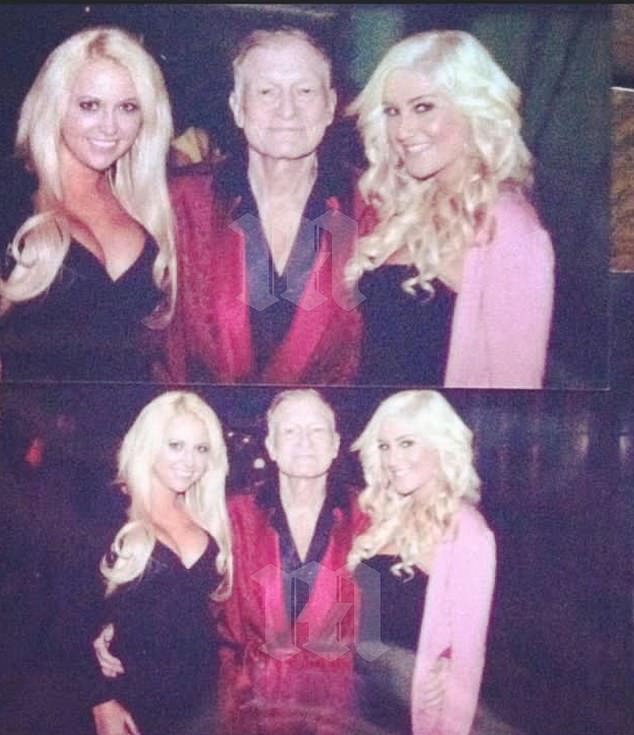 الصور التي تم الحصول عليها حصريًا من قبل Daily Mail ، تظهر الشقراء الساحرة التي تم تصويرها داخل قصر Playboy ، متظاهرًا إلى جانب Mogul المتأخر