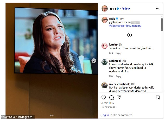 انتقلت روزي إلى Instagram ليلة الاثنين لمشاركة صورتين مأخوذة من تلفزيونها مع التسمية التوضيحية: 