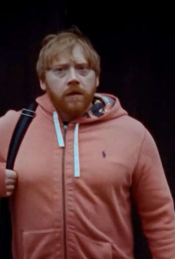 Rupert Grint in Salmon Pink Zip-Up Hoodie
