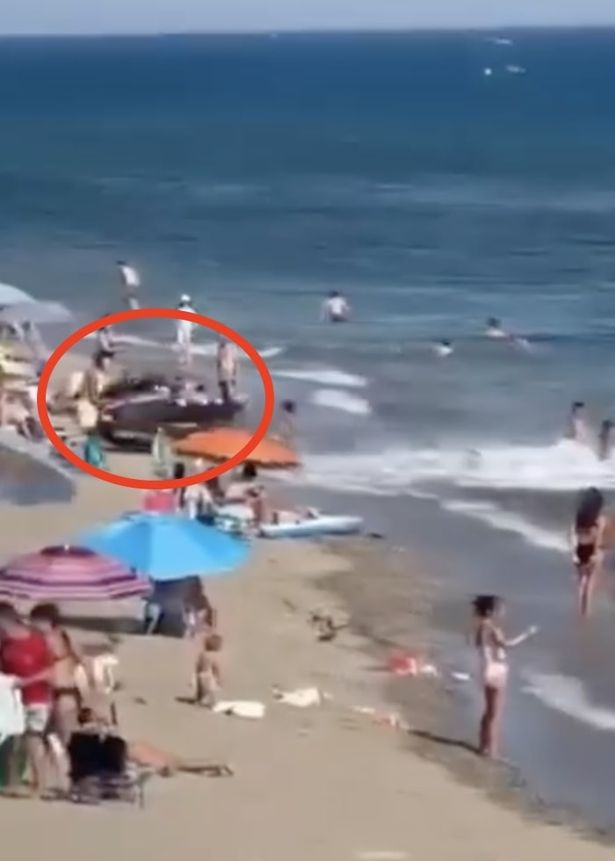 يمكن رؤية السامحين ورجال الشاطئ يقفز جانباً بينما كان دوبو البحر يصبون تجاههم
